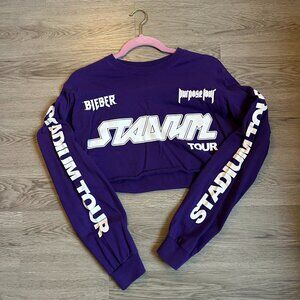 Justin Bieber Purpose Tour Crop Top Long Sleeve Shirt Team Bieber Purple Medium